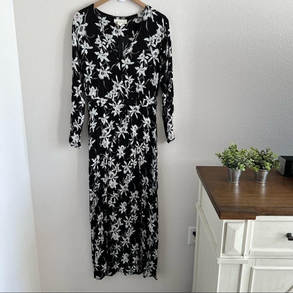 Anthropologie Lost in Lunar Dark Floral High Slit Maxi Dress US 8